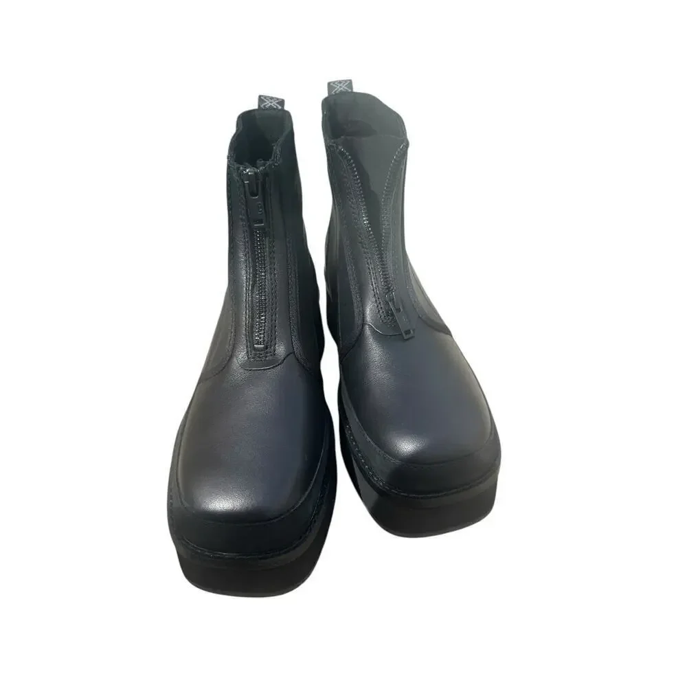 UGG CITYFUNC ZIP BLACK LEATHER PLATFORM BOOTS, WOMEN US 10.
